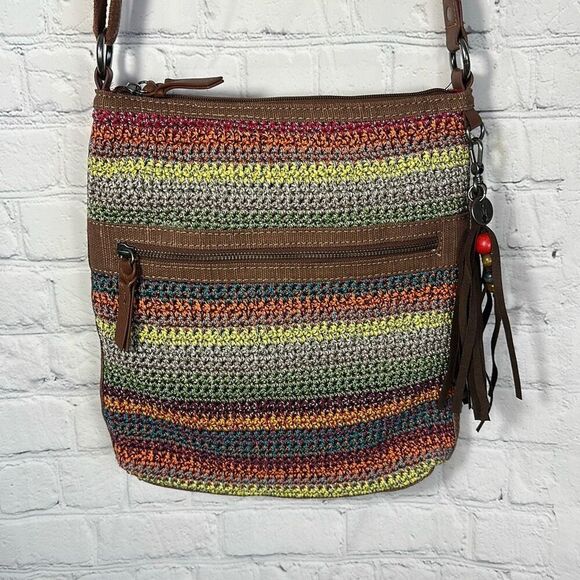 The Sak Colorful Striped Knit Crochet Adjustable Crossbody Bag Handbag Purse - Picture 1 of 10